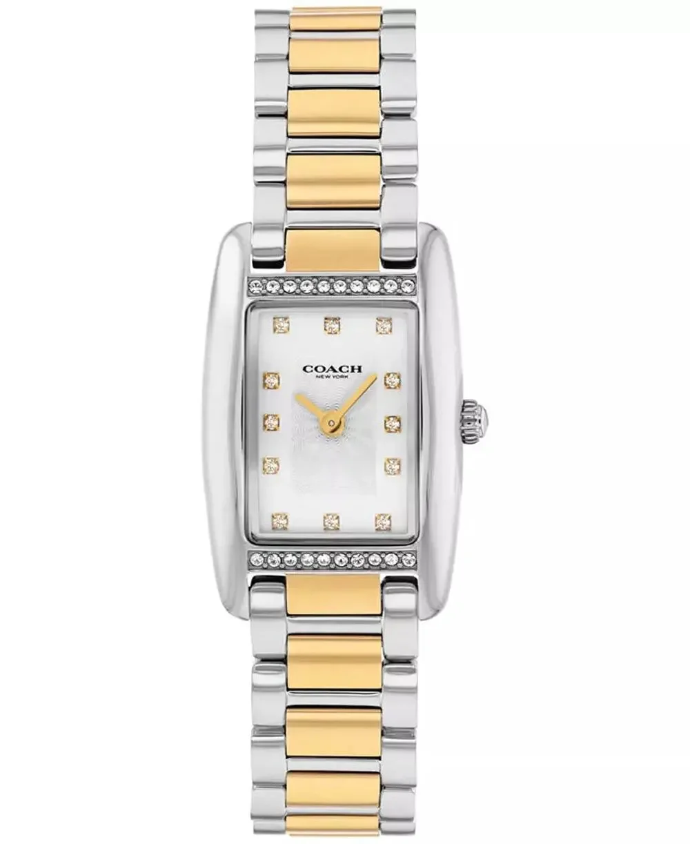 Coach Women Watch Silver Barrel Tank Crystal Side Bezel Two-Tone Bracelet Silver